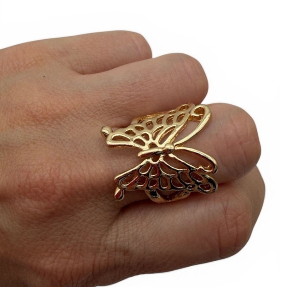 Gold Tone‎ Butterfly Statement Ring – Adjustable Size 7